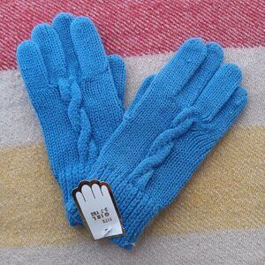 New Vintage Girls Blue Cable Knit Gloves Fits 3-7 Yrs Winter Warm Acrylic Blend